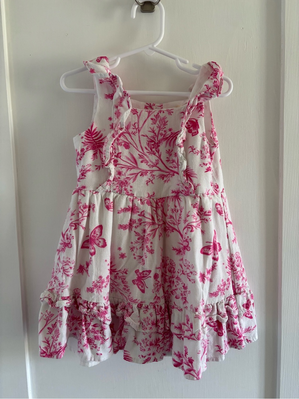 Girls White & Pink Floral Ruffle Sundress — Sz 4T